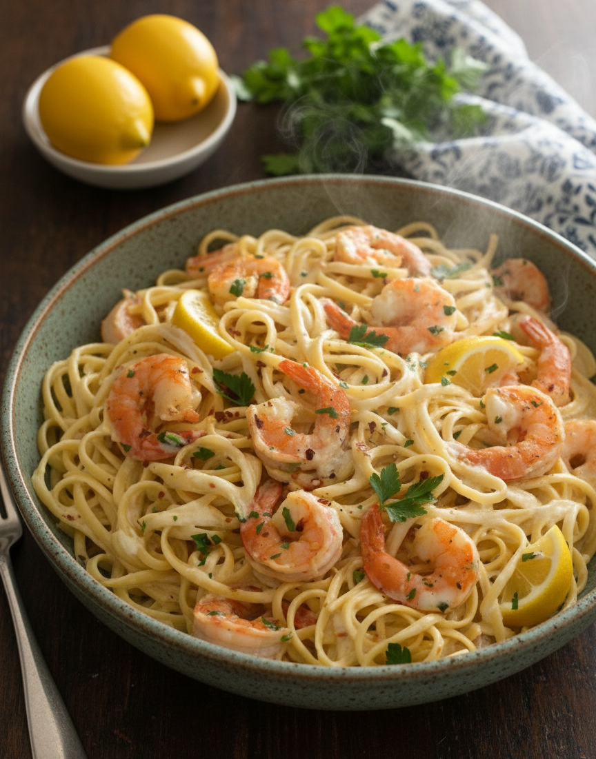 Creamy Lemon Garlic Shrimp Pasta – Quick & Flavorful